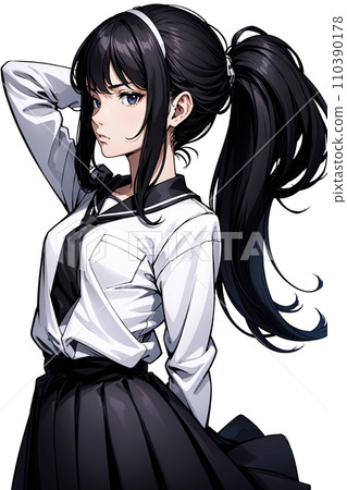 Illustration of a high school girl in a sailor suit with a displeased expression 110390178