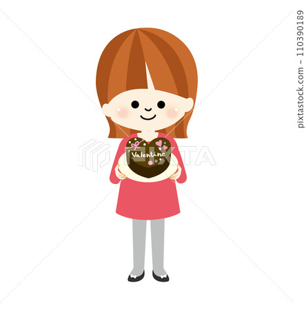 Illustration of a girl giving Valentine chocolates 110390189