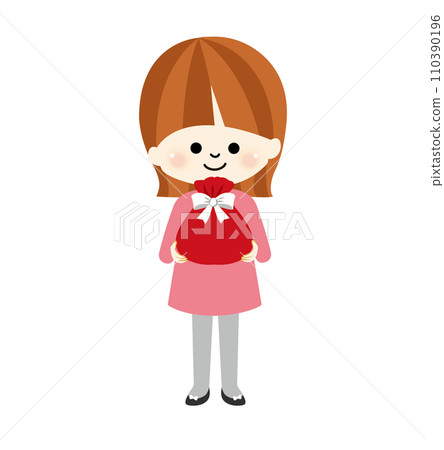 一個女孩送禮物的插圖 110390196