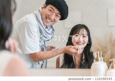 Actresses, models, talents, and idol women receiving makeup from hair and makeup artists 110390545