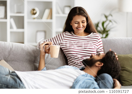 Romantic indian couple enjoying time together at home 110391727