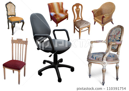 Isolated different design armchairs on white background 110391754