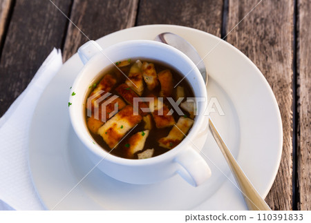 Soup with veal and pasta Soup with veal and pasta 110391833