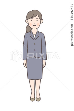 Full body illustration of a woman in a suit standing with a smile Full body illustration of a woman in a suit standing with a smile 110392417