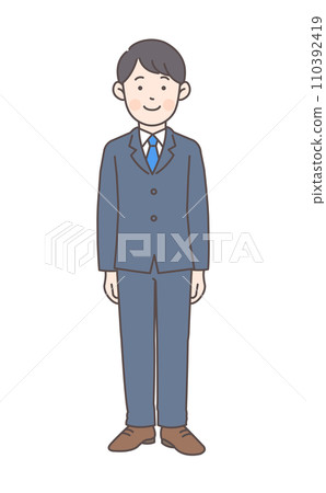 Full body illustration of a man in a suit standing with a smile Full body illustration of a man in a suit standing with a smile 110392419