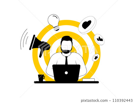 Optimize SEO and SMM for business success. Digital marketing, Social Media advertising, improve search engine ranking. Business professionals working on online activities. Flat vector isolated icon 110392443