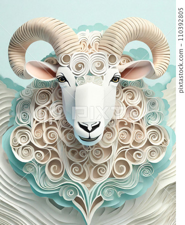 Sheep paper craft style (AI generated image) 110392805