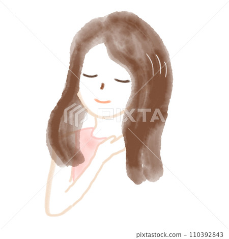 撫摸頭髮的女人插畫素材 110392843