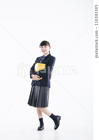 Junior high school girl portrait white background girl junior high school student looking at camera 110393305
