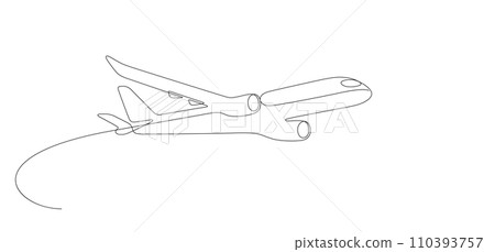 flying aeroplane takeoff and curved line minimalist continuous one line drawing 110393757