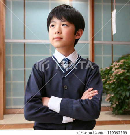 Thinking gesture of junior high school boy generation AI 110393769