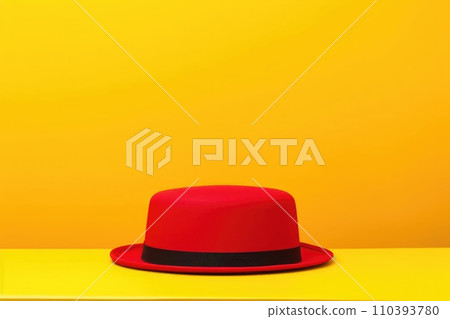 AI-generated content. Object white felt fashion red background clothes style top accessory hat wear 110393780