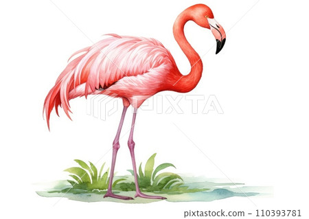 AI-generated content. Pink exotic summer nature flamingo feather bird illustration tropic animal 110393781