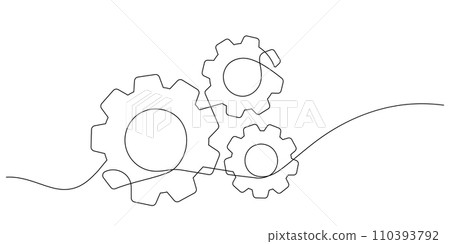 gears cogwheel continuous one line drawing minimalist mechanical engineering concept thin line 110393792