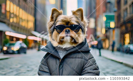 城市中的擬人西施犬肖像（AI 生成圖像） 110393842