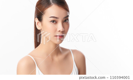 Beautiful young asian woman with clean fresh skin on white background, Face care, Facial treatment, Cosmetology, beauty and spa, Asian women portrait. Beautiful young asian woman with clean fresh skin on white background, Face care, Facial treatment, Cosmetology, beauty and spa, Asian women portrait. 110394001