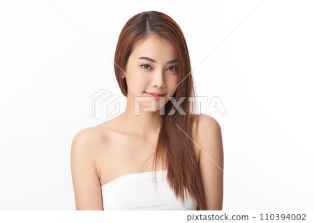 Beautiful young asian woman with clean fresh skin on white background, Face care, Facial treatment, Cosmetology, beauty and spa, Asian women portrait. Beautiful young asian woman with clean fresh skin on white background, Face care, Facial treatment, Cosmetology, beauty and spa, Asian women portrait. 110394002