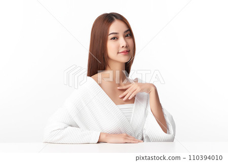 Beautiful young asian woman with clean fresh skin on white background, Face care, Facial treatment, Cosmetology, beauty and spa, Asian women portrait. 110394010