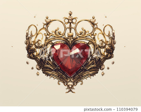 Majestic Love Symbol Ornate Heart and Crown Design 110394079