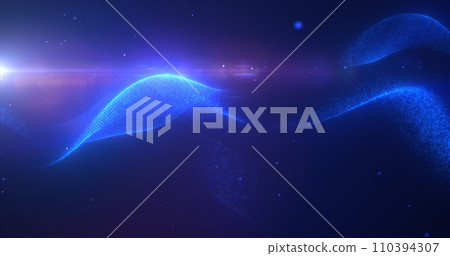 Blue glowing energy bright waves from small particles and lines abstract background Blue glowing energy bright waves from small particles and lines abstract background 110394307