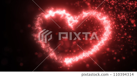 Glowing red fire energy abstract heart made of particles and light for valentines day festive abstract background Glowing red fire energy abstract heart made of particles and light for valentines day festive abstract background 110394314