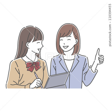 女高中生和女老師微笑著學習的插畫素材 女高中生和女老師微笑著學習的插畫素材 110394455