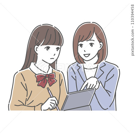 Illustration material of a female teacher teaching high school girls 110394458