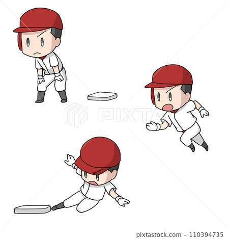 Baseball runner illustration 3 patterns/boys Baseball runner illustration 3 patterns/boys 110394735