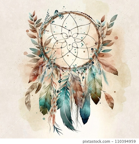 Retro illustration of dreamcatcher with feathers Retro illustration of dreamcatcher with feathers 110394959