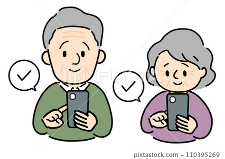 Senior men and women checking their smartphones Senior men and women checking their smartphones 110395269