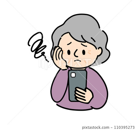 Anxious senior woman operating a smartphone Anxious senior woman operating a smartphone 110395273