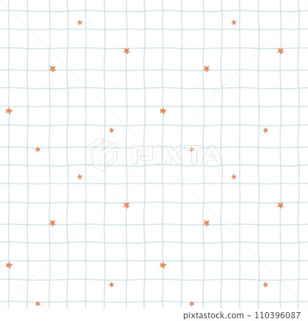 Beautiful minimalistic checkered seamless pattern with blue squares and golden stars. Stock design for textile, gift wrapping and wallpapers. 110396087