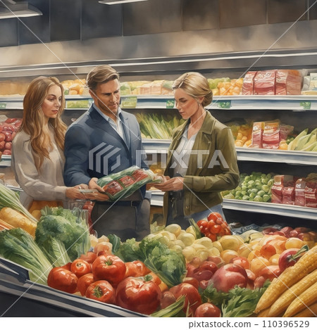 Young family in a grocery store Young family in a grocery store 110396529