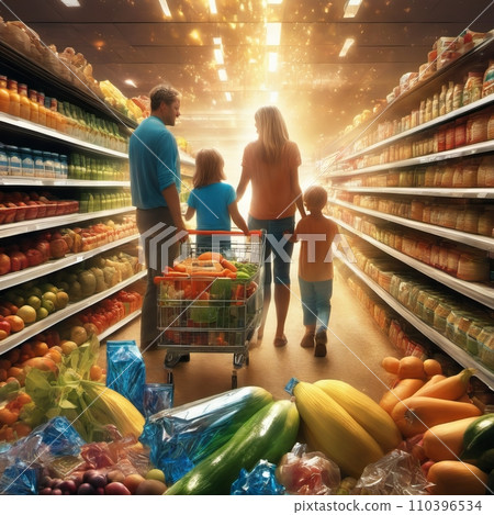 Young family in a grocery store Young family in a grocery store 110396534