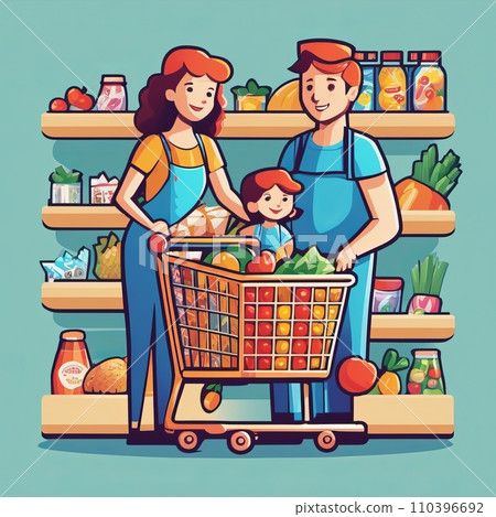 Young family in a grocery store Young family in a grocery store 110396692