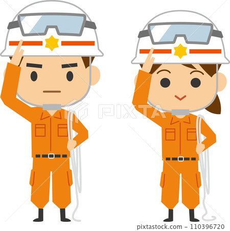 Image illustration of a rescue worker saluting (men and women set) Image illustration of a rescue worker saluting (men and women set) 110396720