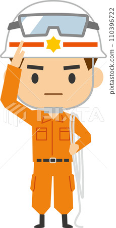 一名男性救援人員敬禮的圖像插圖 110396722