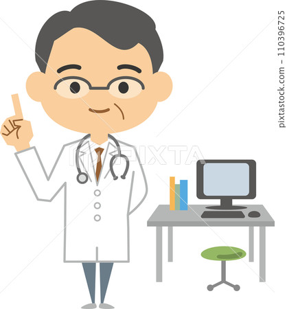 一名醫生舉起食指並解釋的圖像插圖 110396725