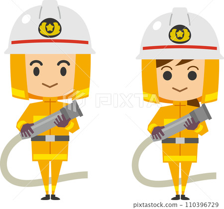 Image illustration of a firefighter holding a hose (men and women set) 110396729
