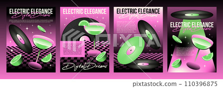 Set of y2k electronic music party posters 110396875