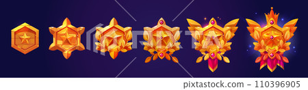 Hexagon shape badge with star for game level rank Hexagon shape badge with star for game level rank 110396905
