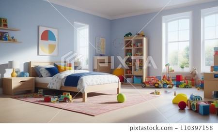 AI-generated content. Children room. Scattered toys. 110397158