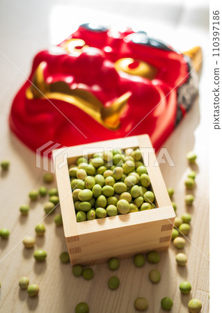 Soybeans in a masu Setsubun Ao Oni Aka Oni February Event Bean Throwing 110397186
