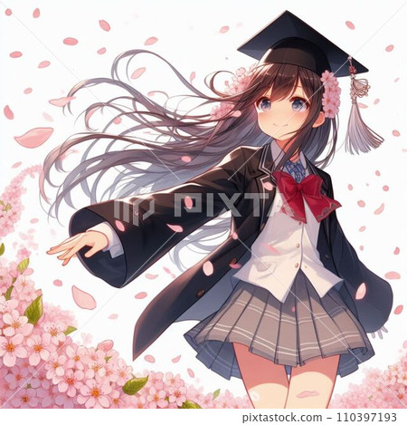 High school girls graduating amidst cherry blossoms High school girls graduating amidst cherry blossoms 110397193
