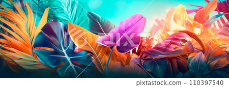 Tropical Vibe abstract volumetric design on a clean background, infusing a sense of exotic and fresh aesthetics. Tropical Vibe abstract volumetric design on a clean background, infusing a sense of exotic and fresh aesthetics. 110397540