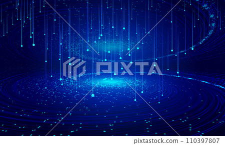 藍色粒子線螺旋漩渦與射線互聯網科技背景 110397807
