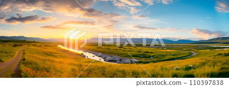 expansive meadows , where gentle breezes sway through wildflowers and tall grass. expansive meadows , where gentle breezes sway through wildflowers and tall grass. 110397838