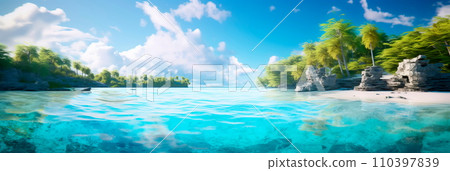 Natural beauty of pristine turquoise waters, whether it's a tropical beach, a clear lake, or a winding river. 110397839