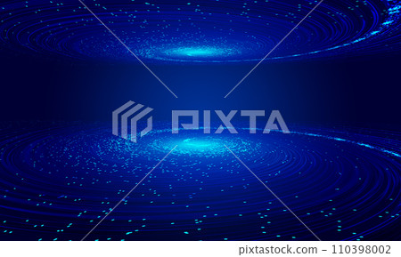 Blue luminous particle lines form a cosmic vortex technological display stand 110398002