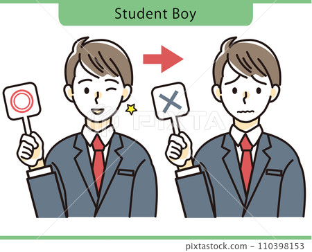 Illustration material of a male student holding circle and cross tabs 110398153